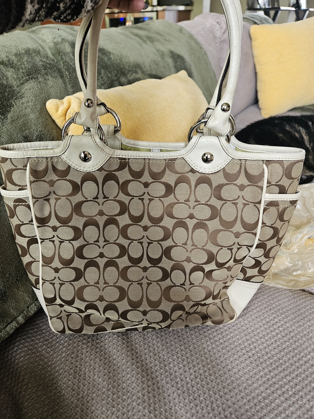 RARE Coach Bleecker POPPY Daisy Tote Purse  Khaki/White Daisy RARE Y2K - Picture 7 of 9